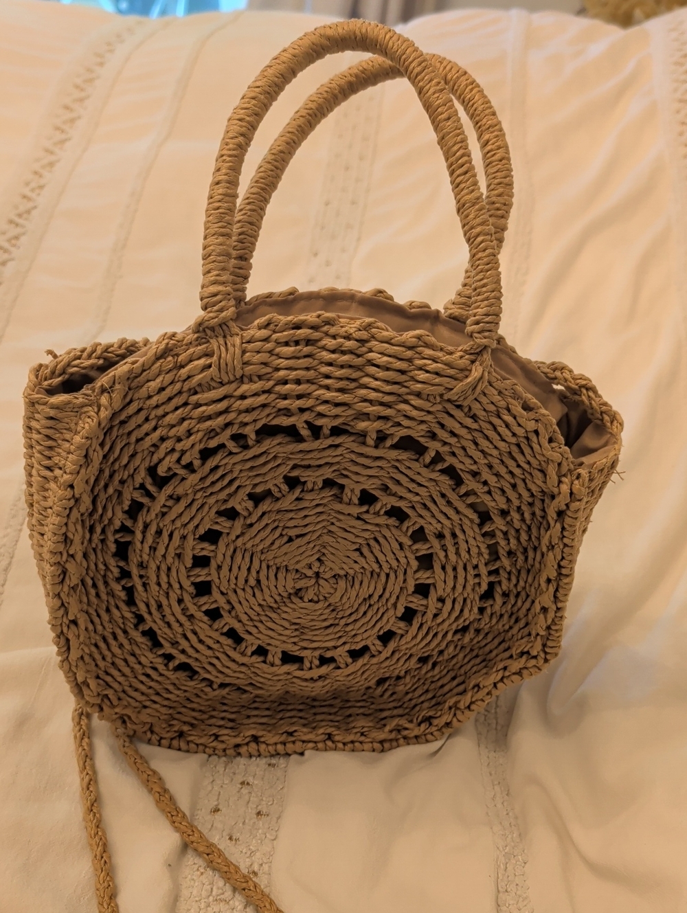 Woven Straw Tote Bag - Tan
